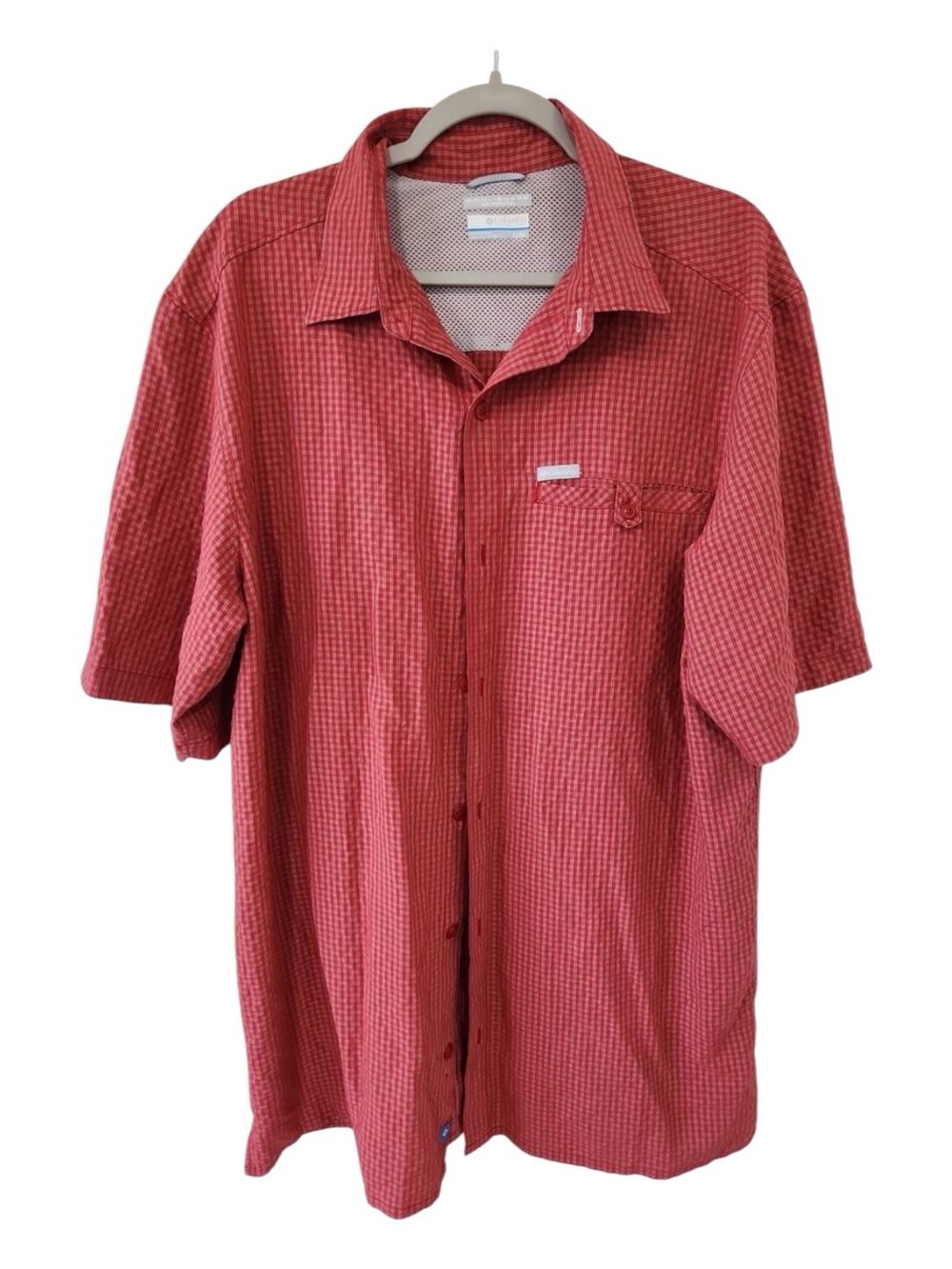 Columbia Men's Red Mini-Check Short-Sleeve Button-Down Shirt